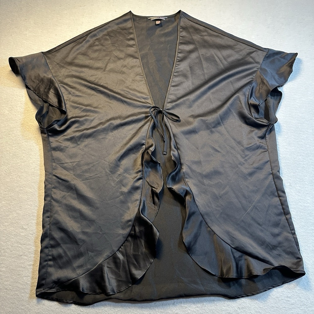 Victoria Secret Wrap Robe Black Flutter Sleeve Ruffle Womens One Size